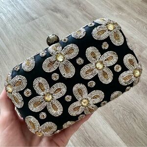 Santi India Evening Bag Clutch Crossbody Black Beaded Silver Gold Event Elegant